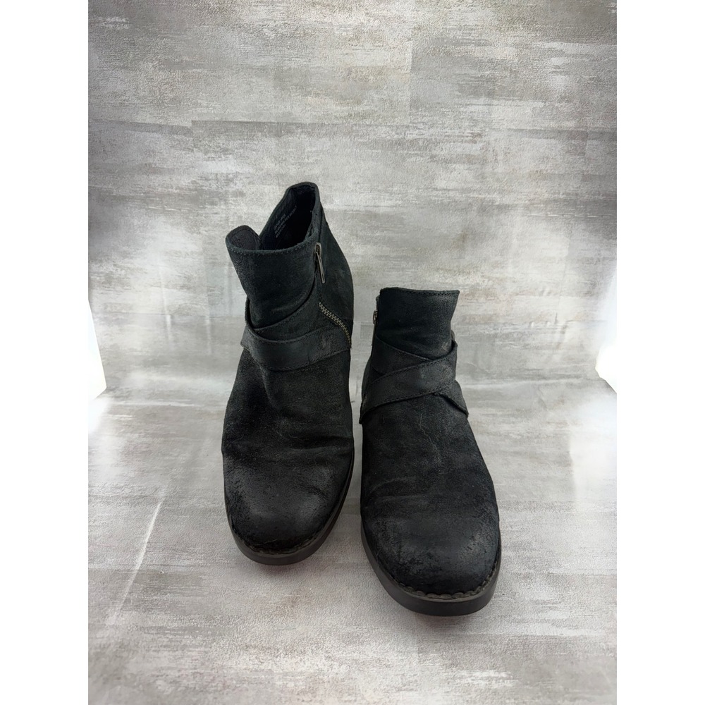 Born F11403 Black Distressed Suede Buckle Strap Ankle Boots Women 9M